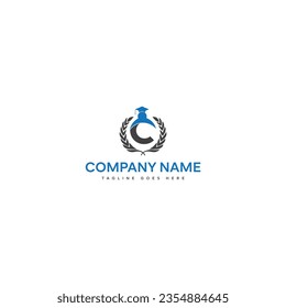 Letter C Graduation Hat Education Logo Design Graphic Icon Emblem Illustration