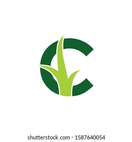 Letter C with Grass Logo Vector 001