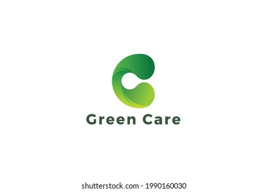 Letter C green color 3d spiral ecological logo