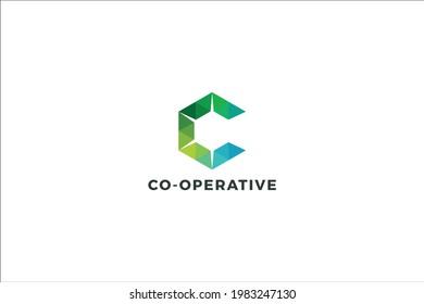 Letter C green color hexagonal logo