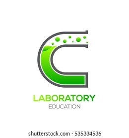 Letter C Green color,Laboratory beaker,Science education,Chemical Logotype