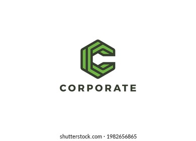 Letter C green hexagonal technology logo