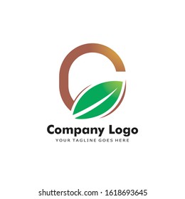 Letter C with Green Leaf for Company Logo and Brand. Editable Vector Image.