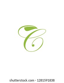 Letter C With Green Leaf Logo Icon 001