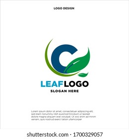 Elemento de diseño del logotipo de hoja verde de la letra C, plantilla inicial del logotipo de hoja de letra C