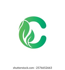 Letter C green leaf organic logo