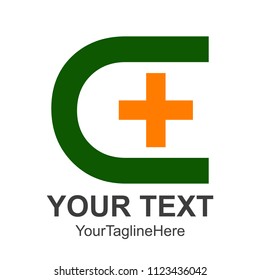 Letter C green and plus cross orange icon medical logo