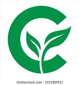 Letter C grow green logo design vector template. Leaf logo design template