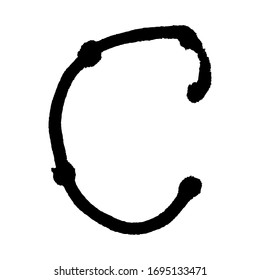 The letter C. Grunge ink alphabet, isolated on white background. Hand drawn with ink. Vector illustration