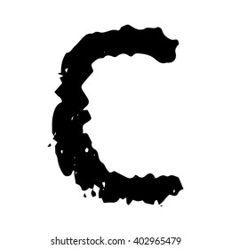 The letter C. Grunge ink alphabet, isolated on white background. Hand drawn with ink. Vector illustration.