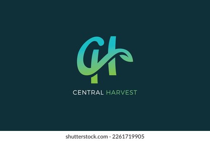 Letter C and H logo formed leaf symbol in gradient greenly color	
