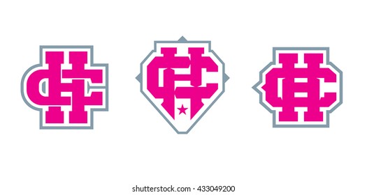 Letter C and H monogram in college sport style. Logotype, Label. Sport typography