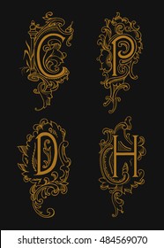 letter c , letter h , letter p , letter d , gold letters