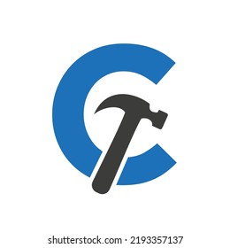 Letter C Hammer Logo Concept For Construction, Woodworking Company Repair Symbol Vector Template