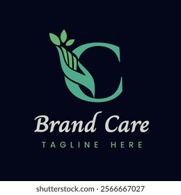Letter C Hand Care Nature Leaf Logo Design