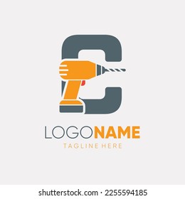 Letra C Máquina De Perforación Mano Diseño Ilustración De Icono De Vector Ilustración Gráfico