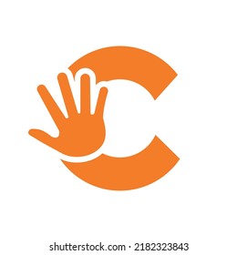 Letter C Hand Logo Concept For Hand Care, Charity Sign and Donation Logo Symbol Vector Template