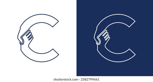Letter C Hand Shake LINE logo icon vector template.