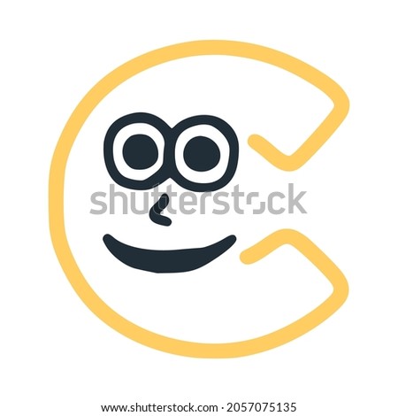 Letter c happy eccentric smiling character, smiley face vector clip art