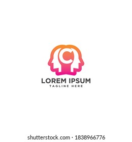 Letter C With Head Human Creative Vector Logo icon Design template element
