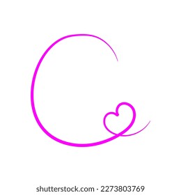 Letter C with heart. Handwritten and creative letter C. minimalistic design letter for logo. vector