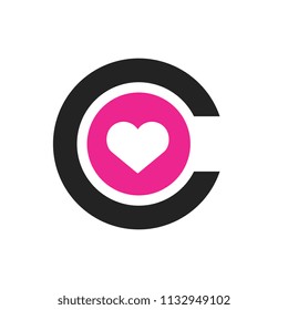 Letter C With Heart, Logo Template and Icon, Simple Vector Illustration
