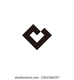 Letter C heart, square geometric symbol simple logo vector