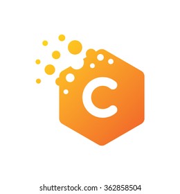 Letter C Hexagon Bubbles Vector