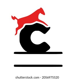 Letter c and horse personalized monogram, initial clip art isolated on white background