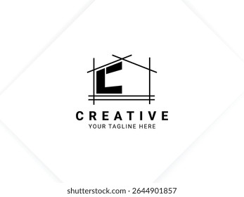 Letter C with house logo design for architect, construction and real estate