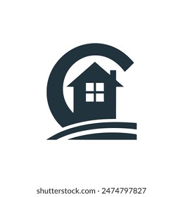 letter C house property logo vector illustration template design