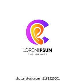 Letter C Human Ear Logo Design Vector Icon Graphic Emblem Illustration