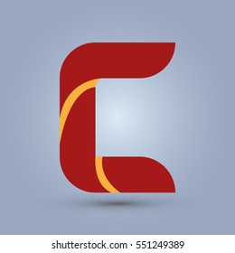 Letter C icon and logo template.  New Flat design and elegant typographic concept. Two line yellow. red