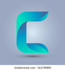 Letter C icon and logo template.  New design and elegant typographic concept. twisted, blue and green.