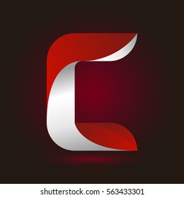 Letter C icon and logo template.  New design and elegant typographic concept. twisted, red and white