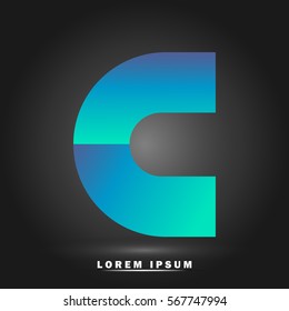 Letter C icon and logo template. Flat and elegant typographic. paper concept. gradient blue and green