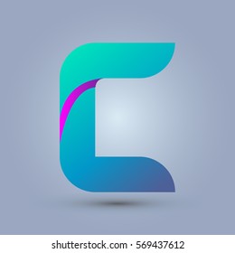 Letter C icon and logo template.  New design and elegant typographic concept. One line purple. blue