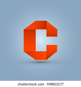 Letter C icon and logo template.  New design and elegant typographic. orange ribbon