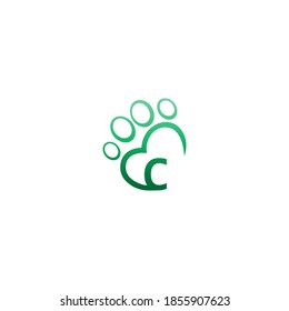 Letter C icon on paw prints logo design