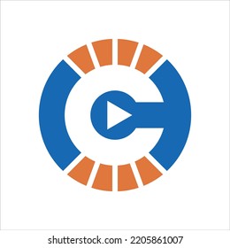 Letter C and icon play on  circle logo