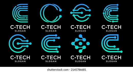 Letter C icon set logo design with point or dot symbol