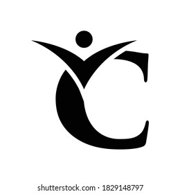 Letra C, inicial C, abstracta, persona, flecha, icono del logotipo del vector del gráfico