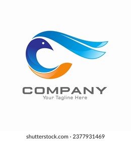 Letter C Initial and Bird Logo Vector Template. Creative Logo Design Concept