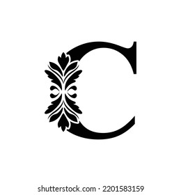 letter C initial  black. flower  letters. Vintage ornament Alphabet. Logo vector 