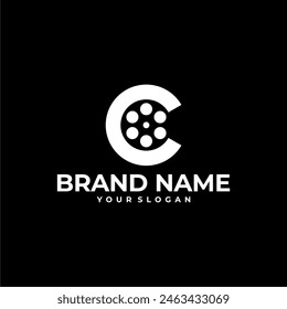 LETRA C INICIAL CINE CARRETE PELÍCULA PELÍCULA MONOGRAMA ICONO DE LOGOTIPO ILUSTRACIÓN