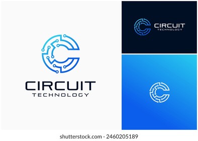 Letter C Initial Circuit Digital Technology Electronic Chip Modern Vector Logo Design Illustration