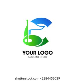 Letter C Initial Golf Flag Logo Design Vector Icon Graphic Emblem Illustration