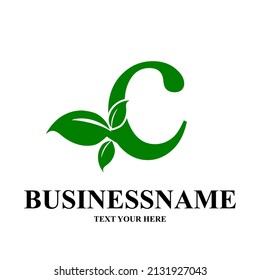 Letter c Initial natural vector logo template. Design with leaf and green color