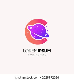 Letter C Initial Planet Logo Design Vector Icon Graphic Illustration