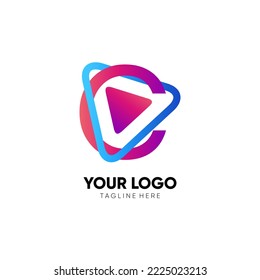 Letter C Initial Play Logo Design Vector Icon Graphic Emblem Illustration